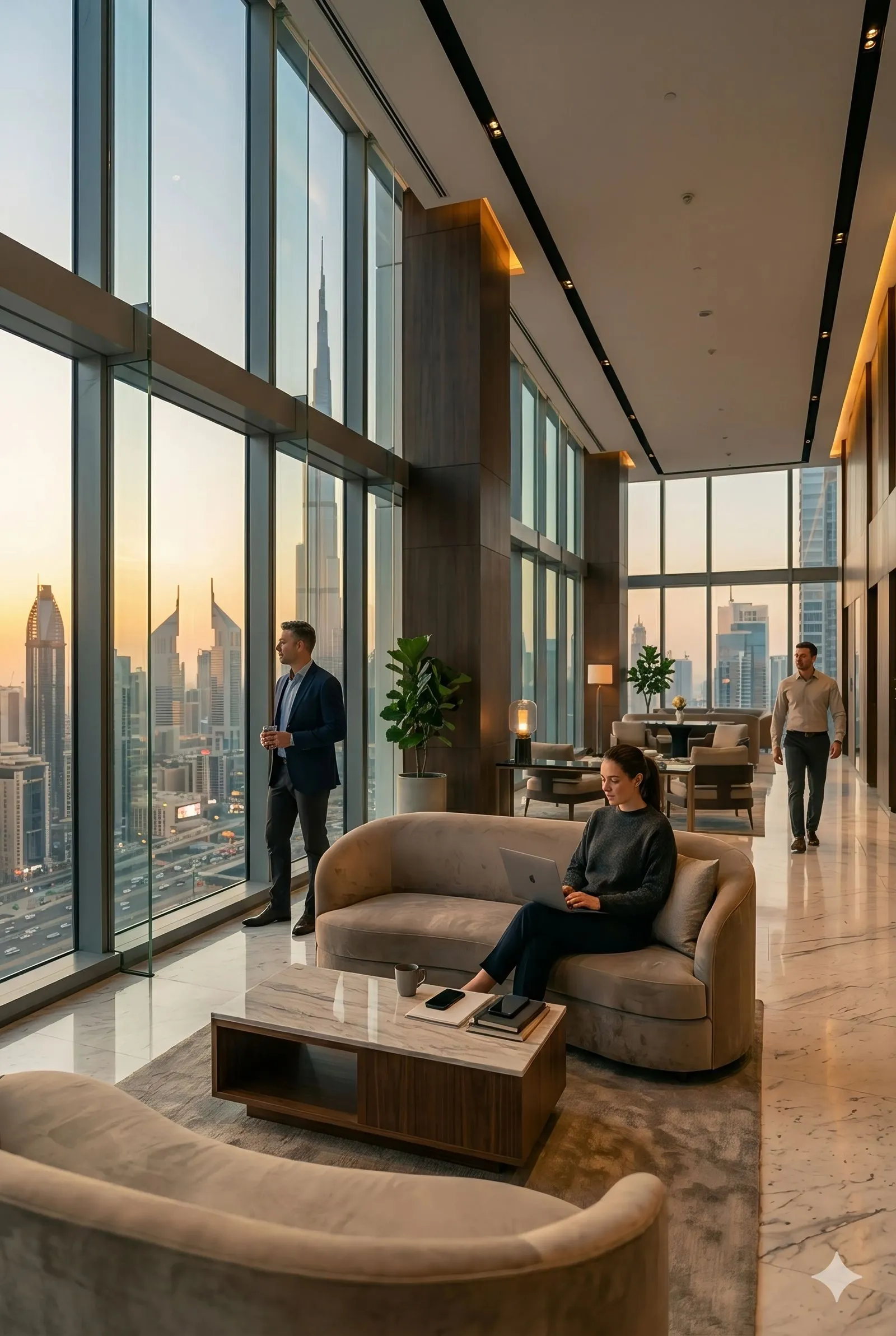 Ivory Global Care office overlooking the Dubai skyline