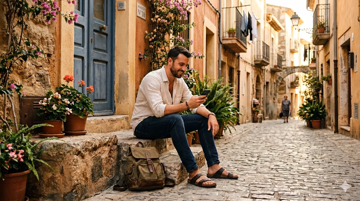 Individual expat checking their phone